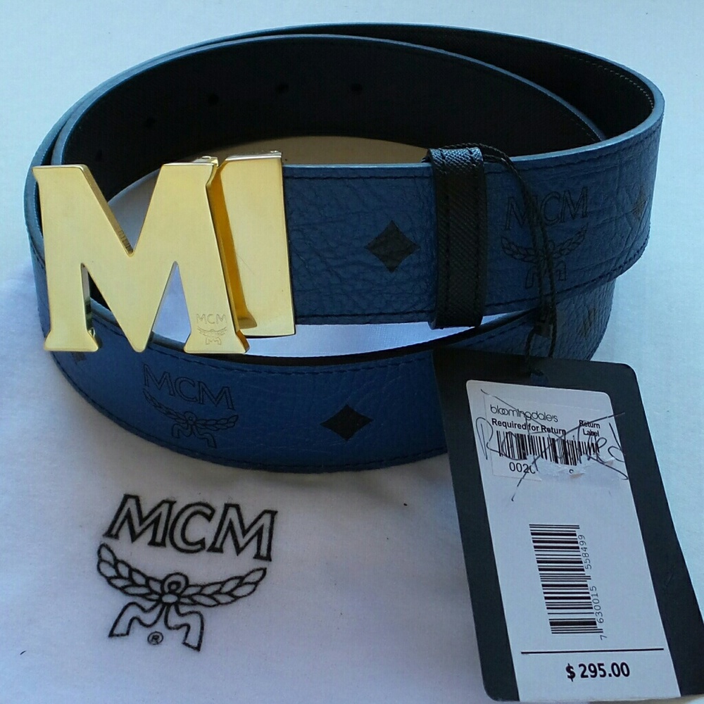 Like New With Tags Blue Reversible Belt Gold 30 32